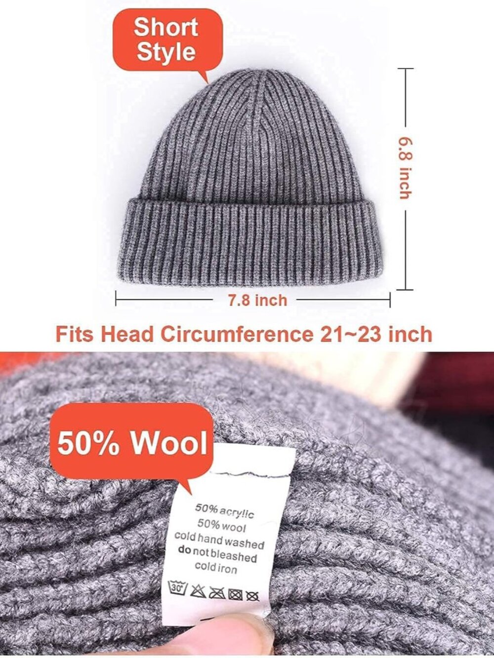 Swag Wool Knit Cuff Short Fisherman Beanie for Men Women, Winter Warm Hats - Picture 6 of 7